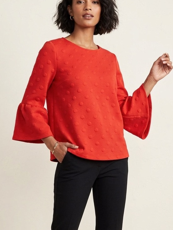 W5 Tops - W5 Red Textured Bell Sleeve Tunic Top Blouse Polka Dot Popcorn Coquette Boho M